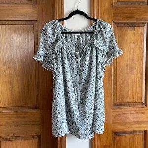 White and Blue Max Studio Peasant Blouse Size 2X